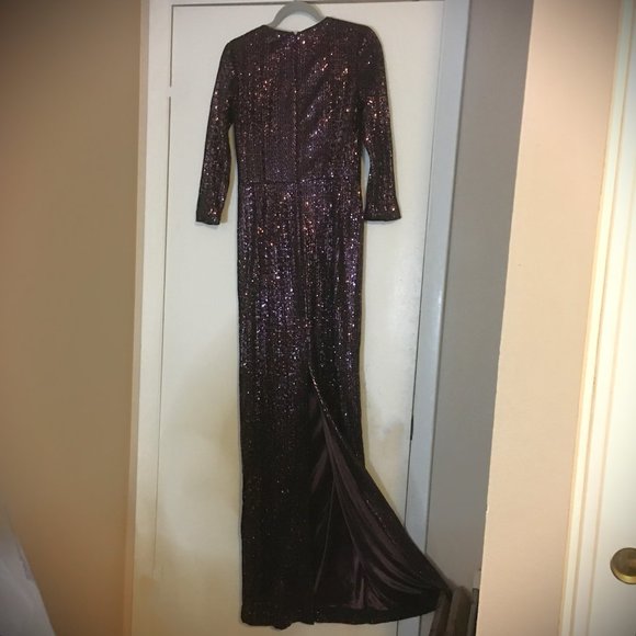 TERI JON 3/4 Sleeve Plum Sequin Sheath Gown   NEW!!! - Picture 7 of 15